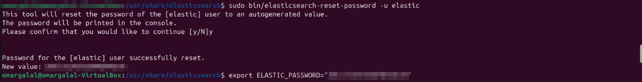 Reset Password for elastic user
